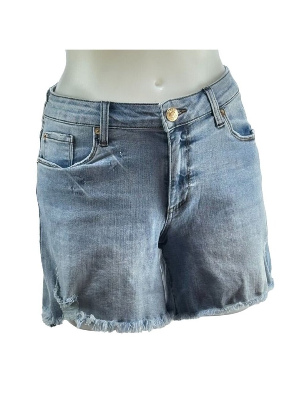 STS BLUE Junior's Shorts Denim Blue Bree Mid Rise Cut Off Frayed Hem Size 27